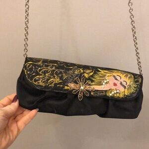 Funky Handpainted Evening Bag Danielle Steel Mixed Media Metal Details Black